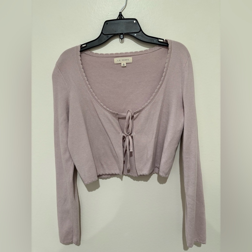 La Hearts Women's Light Purple Tie-Front Crop Top